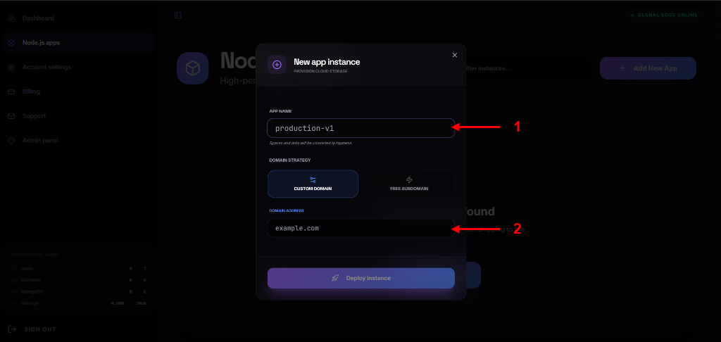 New App Instance Modal