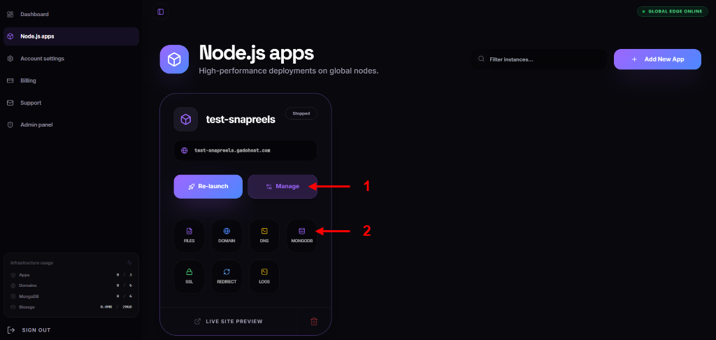 Manage App Settings and Select MongoDB