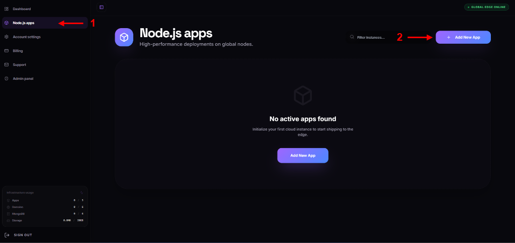 Node.js App Navigation Dashboard